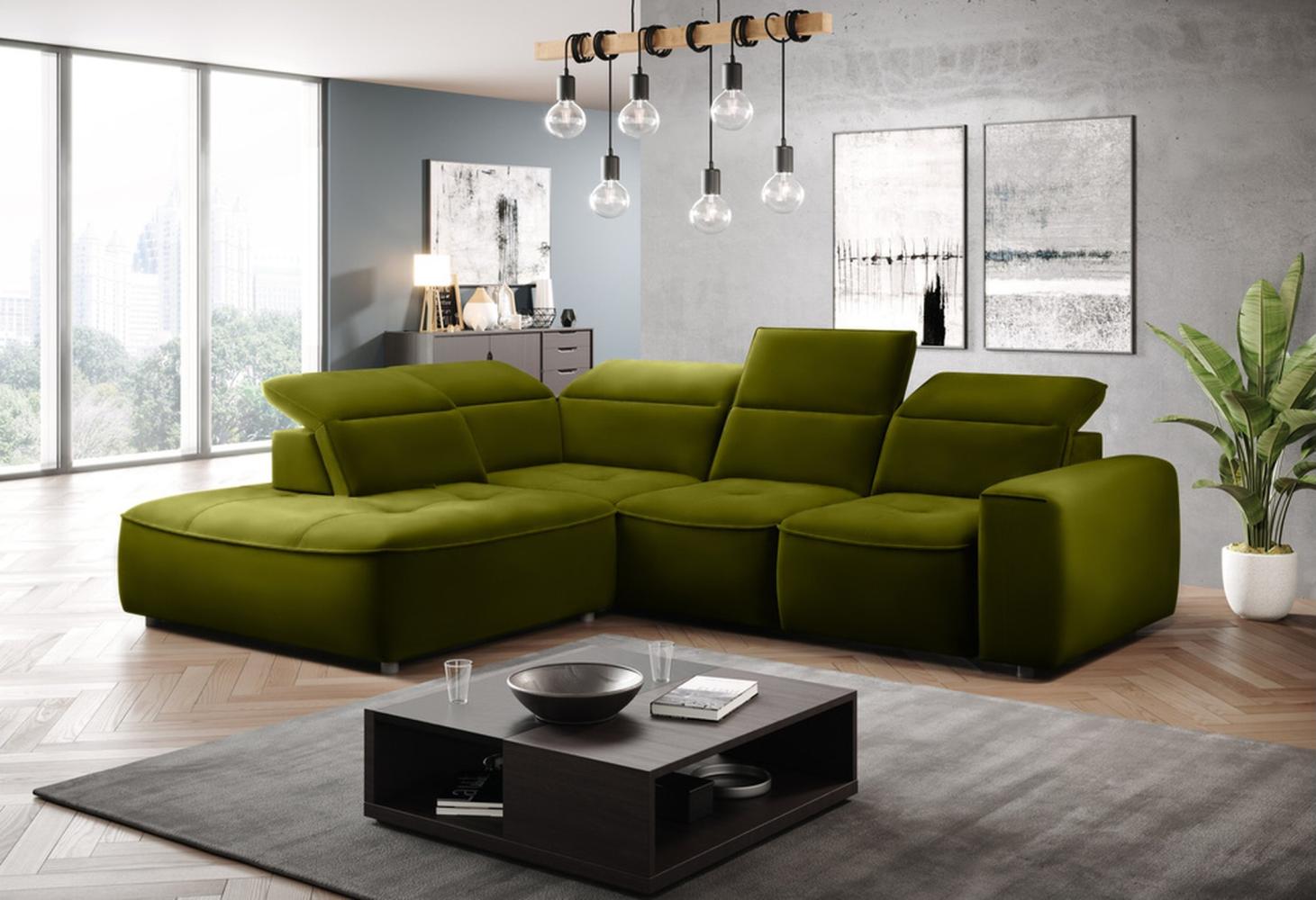 Stylefy Colton L Ecksofa Velours KRONOS Hellgrün Links Bild 1