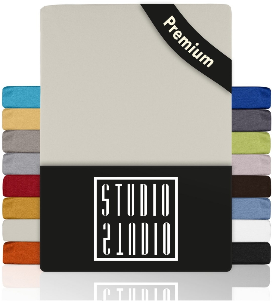 STUDIO Spannbettlaken Premium, 170 g/m², viele Größen, OEKO-TEX 100, Jersey, Gummizug: rundum, (1 Stück), 90x200 - 100x220cm Bettlaken Spannbetttuch bis 35cm Höhe Schnee Bild 1