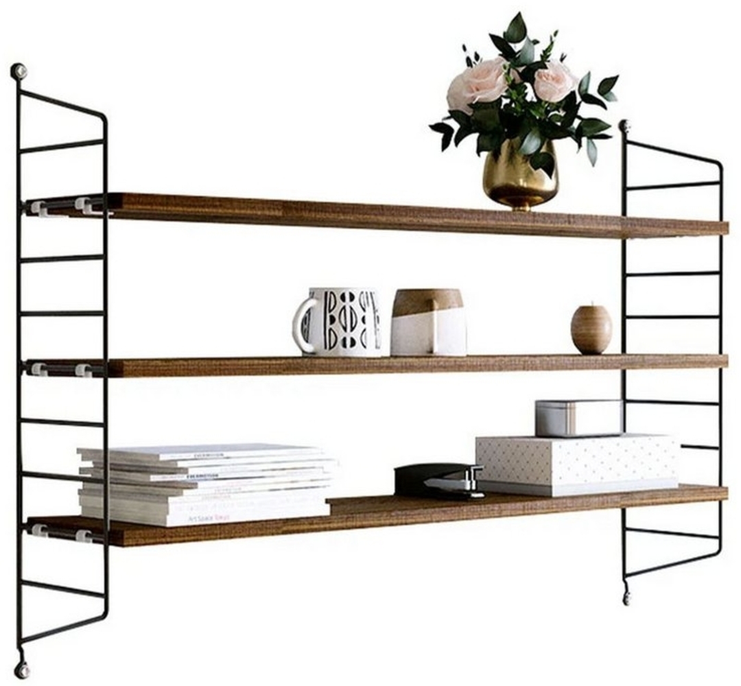 SURFOU Wandregalhalter Wandregal Hängeregal Bücherregal hängend mit 3 Regalböden, Holzregal für Dekoration und Aufbewahrung Bücherregal 52*60cm, Wohnzimmer Regal mit Stahlrahmen Küchenregal Modulares Metallregal Bild 1