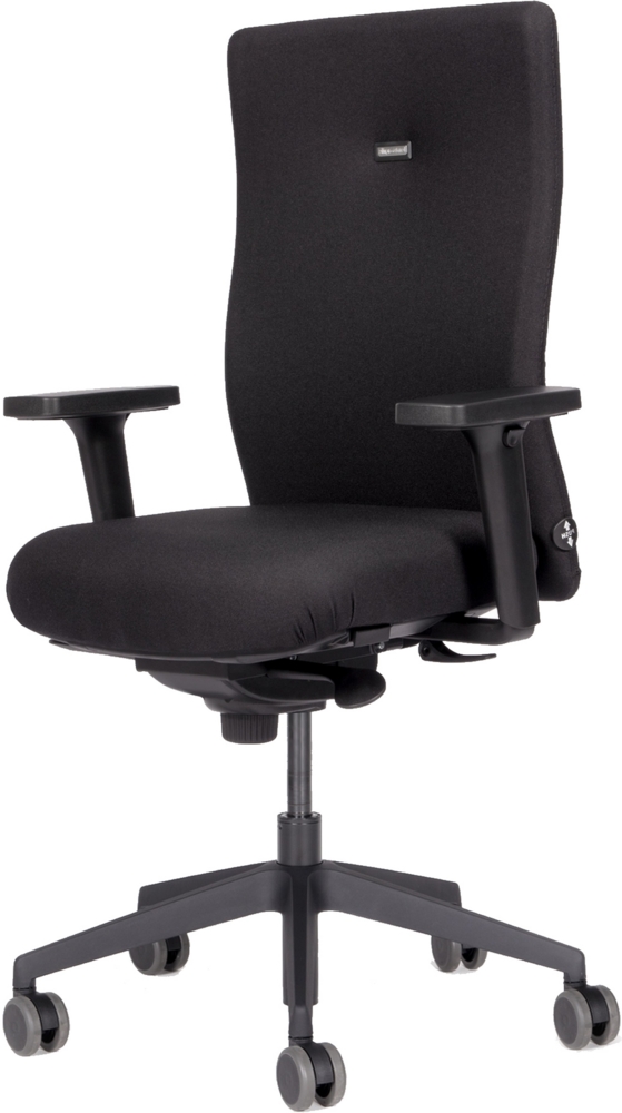 bümö SitzMeister Bürostuhl ergonomisch, Vollpolster in schwarz - Ergonomischer Drehstuhl mit Rollen, Stuhl mit Armlehne, Synchronmechanik uvm. - Belastbarkeit 150 kg, BUL-SitzMeister-Startup-Polster Bild 1