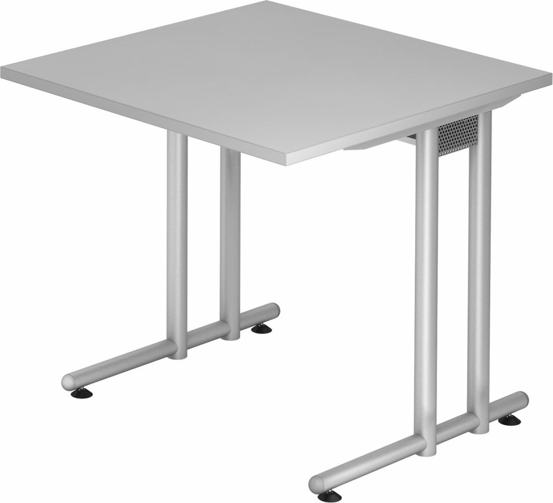 bümö Schreibtisch klein N-Serie 80x80 cm, Tischplatte aus Holz in grau, Gestell aus Metall in Silber - PC Tisch, kleiner Computertisch für's Büro, Office Bürotisch, NS-08-5-S Bild 1