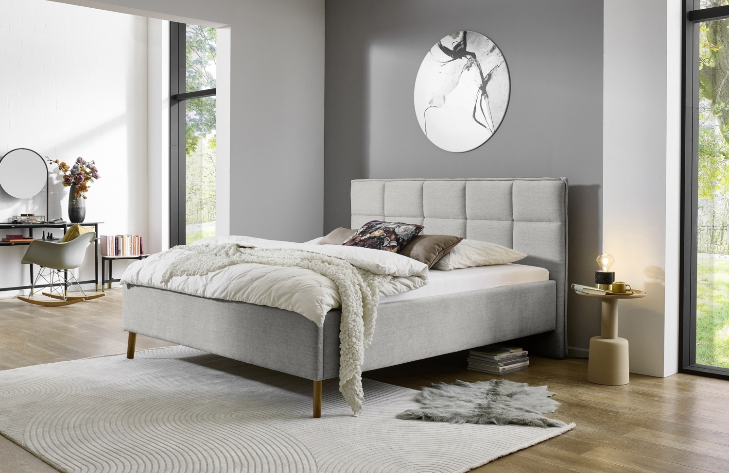 Polsterbett >Paulo mit BK< Liegefläche 180x200 cm, Hellgrau, Stellmaß: 202x120x213cm (BxHxT) Bild 1