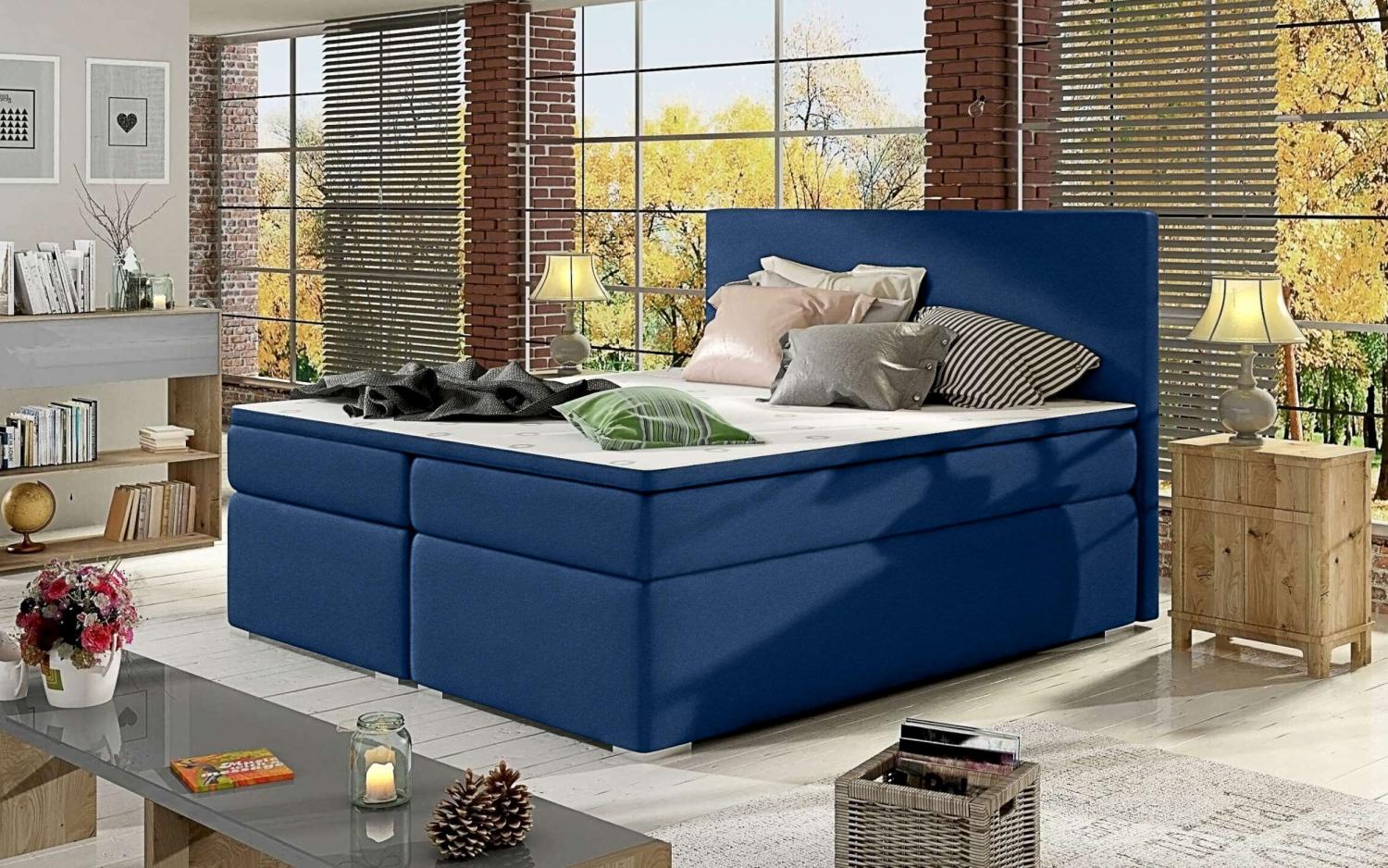 99rooms Mercury Boxspringbett Blau Velours KRONOS 160x200 cm Bild 1