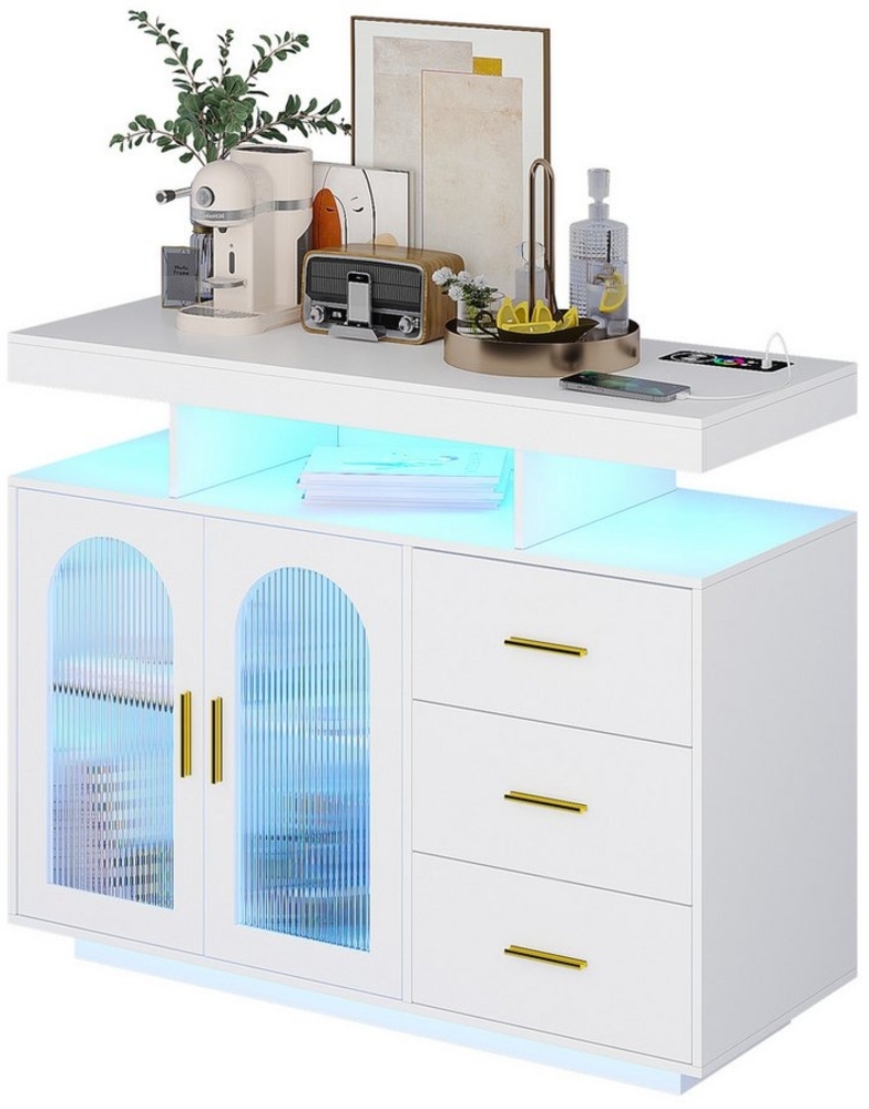 LVifur Sideboard Kabelloser Ladestation, Intelligenter RGB-Sensor, 20 Farben Dimmbar (1 St), Acryl-Türen, USB- und TYPE-C-Anschlüsse, 40T x 80B x 100H cm, weiß Bild 1