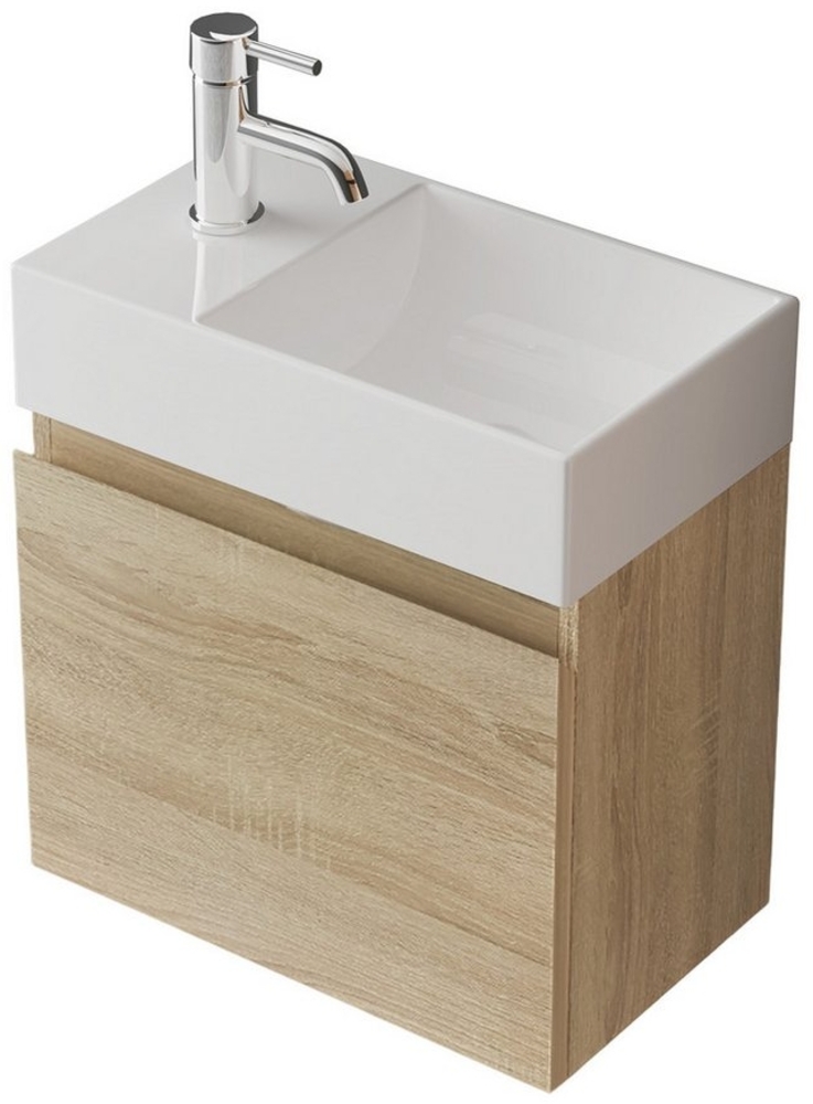 Alpenberger Badmöbel-Set - Waschbecken mit Unterschrank - Badschrank Komplett Vormontiert, (2-tlg, Vormontierter Hängeschrank Klein), Waschtisch pflegeleicht - grifflose Schranktür mit Softclose Bild 1