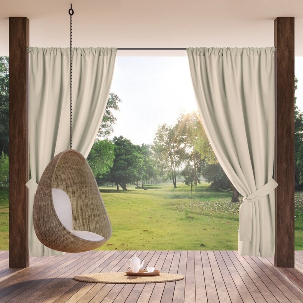 Eurofirany Garden Outdoorvorhäng mit Stangentaschen - 1 STK. Sonnenschutz Sichtschutz Winddicht Wasserdicht Outdoor Vorhäng für Pavillon Terrasse Pergola Balkon, 155x200 cm, Hellbeige Bild 1