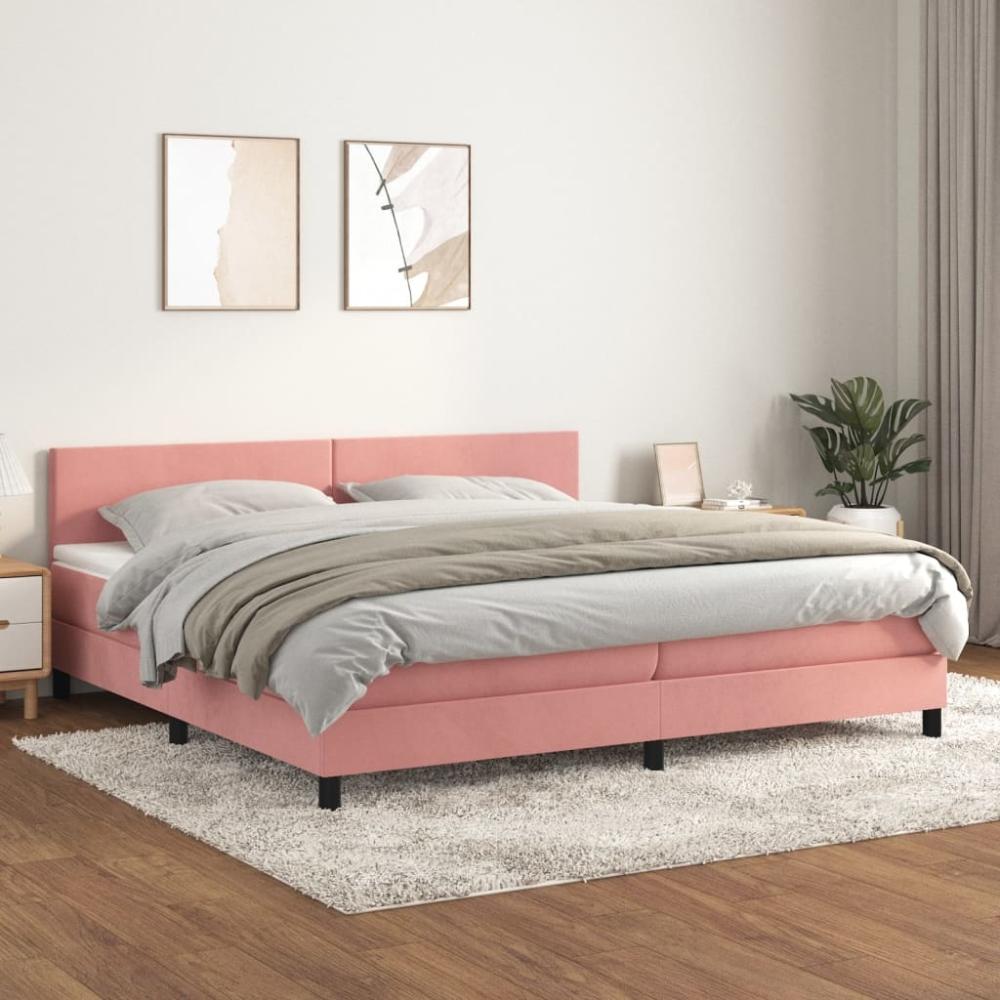 vidaXL Boxspringbett mit Matratze Rosa 200x200 cm Samt, Härtegrad: H2 [3141208] Bild 1