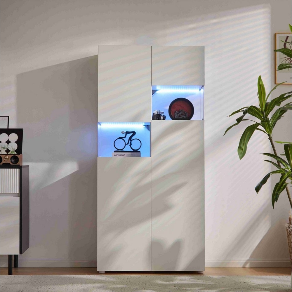 BlingBin Vitrine mit LED-Beleuchtung Standvitrinen Acryl (1-St, weiß, B80/D36.4/H170cm, Spanplatte, mit anpassbaren LED-Leuchten) 2 Arten von Montageergebnissen, für Wohnzimmer Büro Küche Bild 1