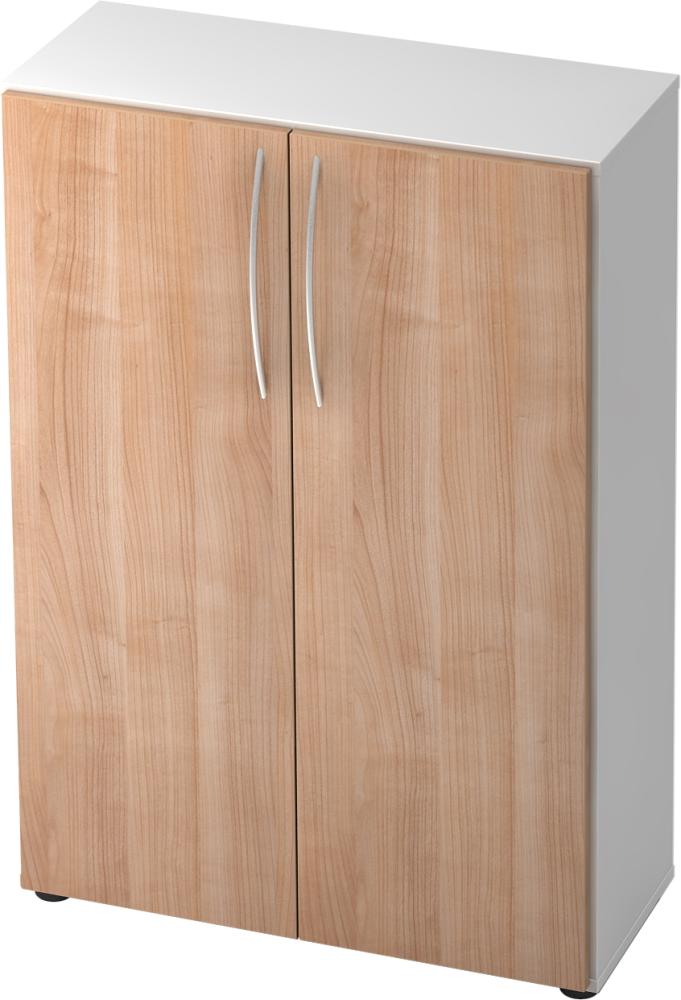 bümö Mehrzweckschrank 80cm breit, Aktenschrank o. Schuhschrank klein, Schrank mit Regal, Kommode in Weiß/Nussbaum aus Holz, Vorratsschrank & Haushaltsschrank mit Metallgriffen, 4550-W-N-BM Bild 1