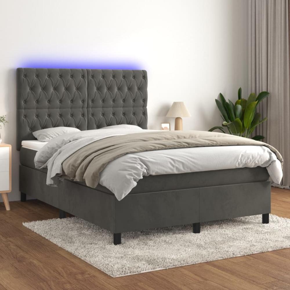 vidaXL Boxspringbett mit Matratze & LED Dunkelgrau 140x200 cm Samt 3136306 Bild 1