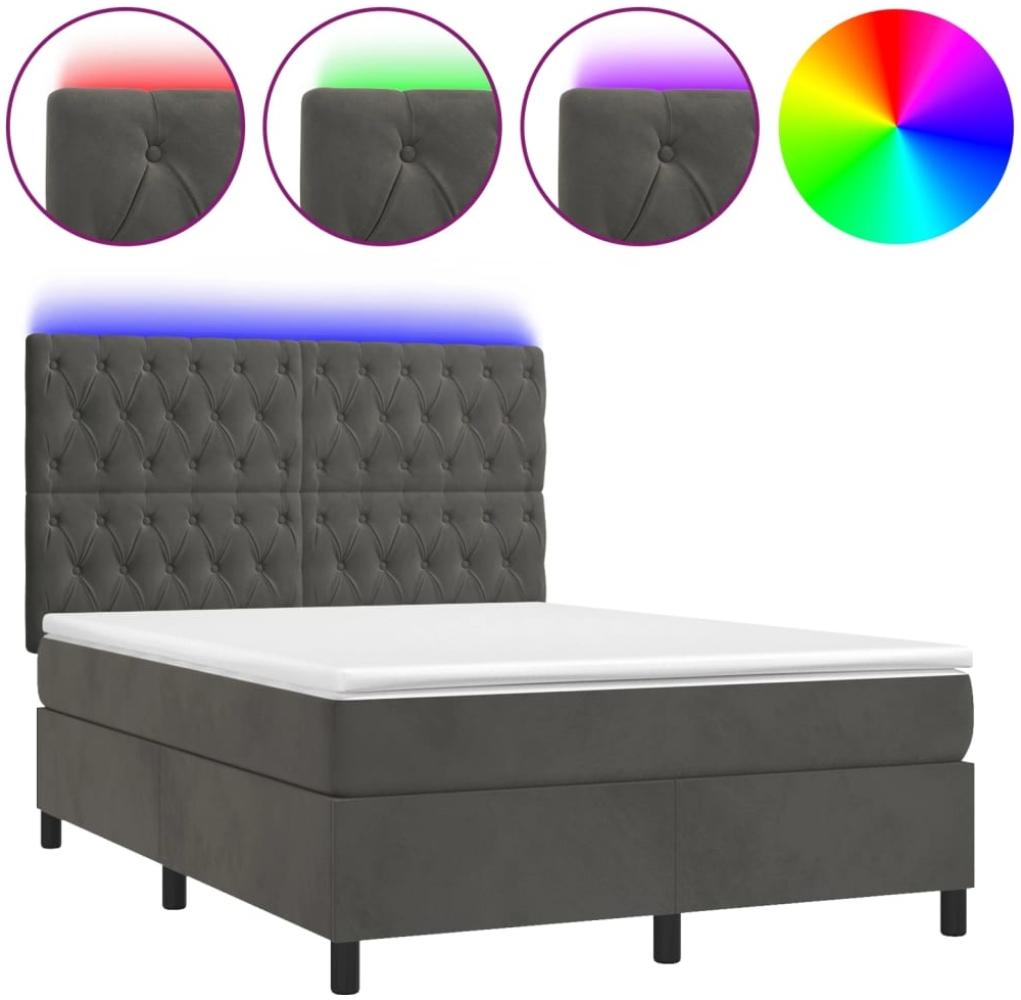 vidaXL Boxspringbett mit Matratze & LED Dunkelgrau 140x200 cm Samt 3136306 Bild 1