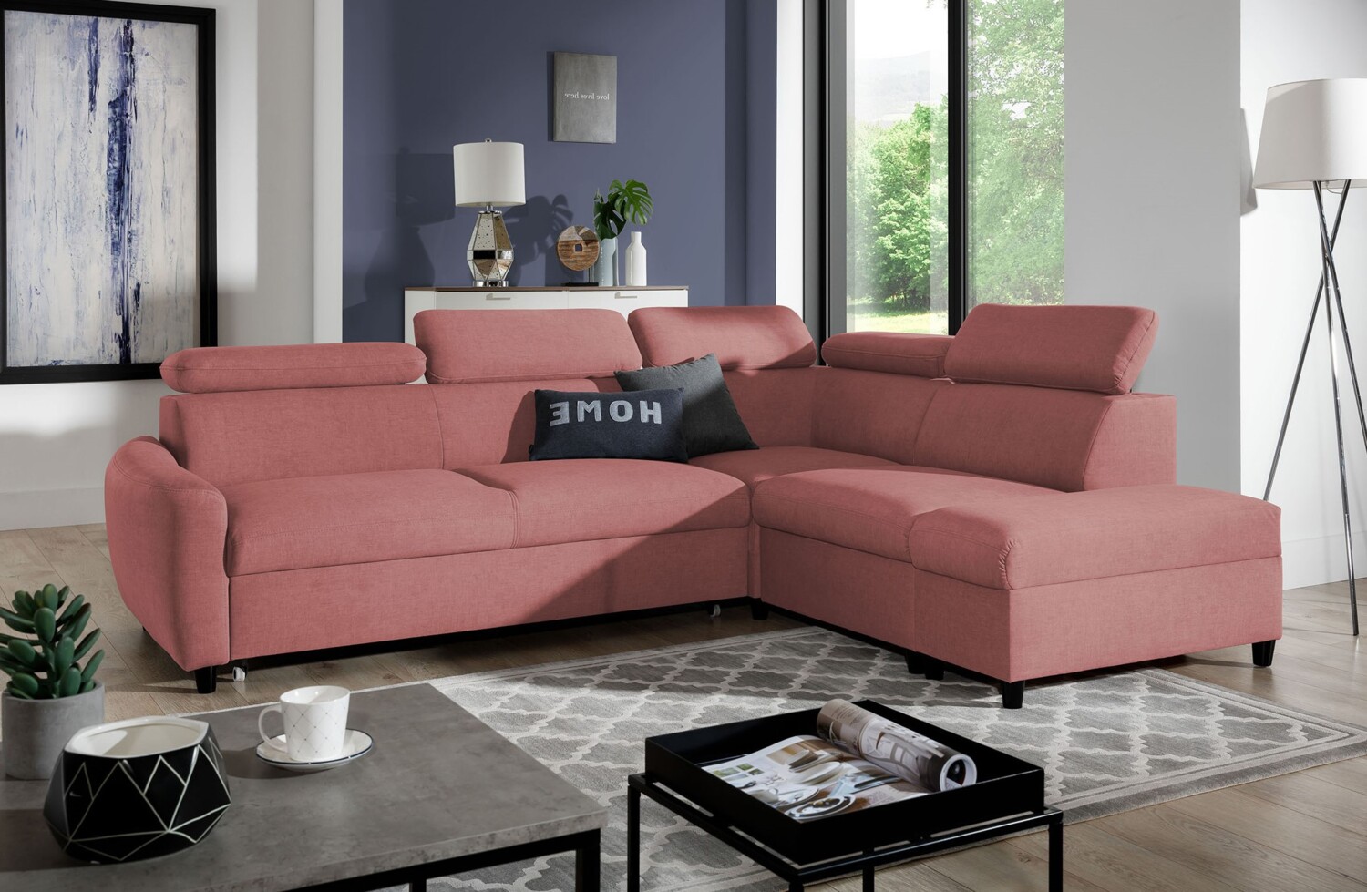 99rooms Latos Ecksofa Velours ESITO Rosa Rechts ohne Bild 1