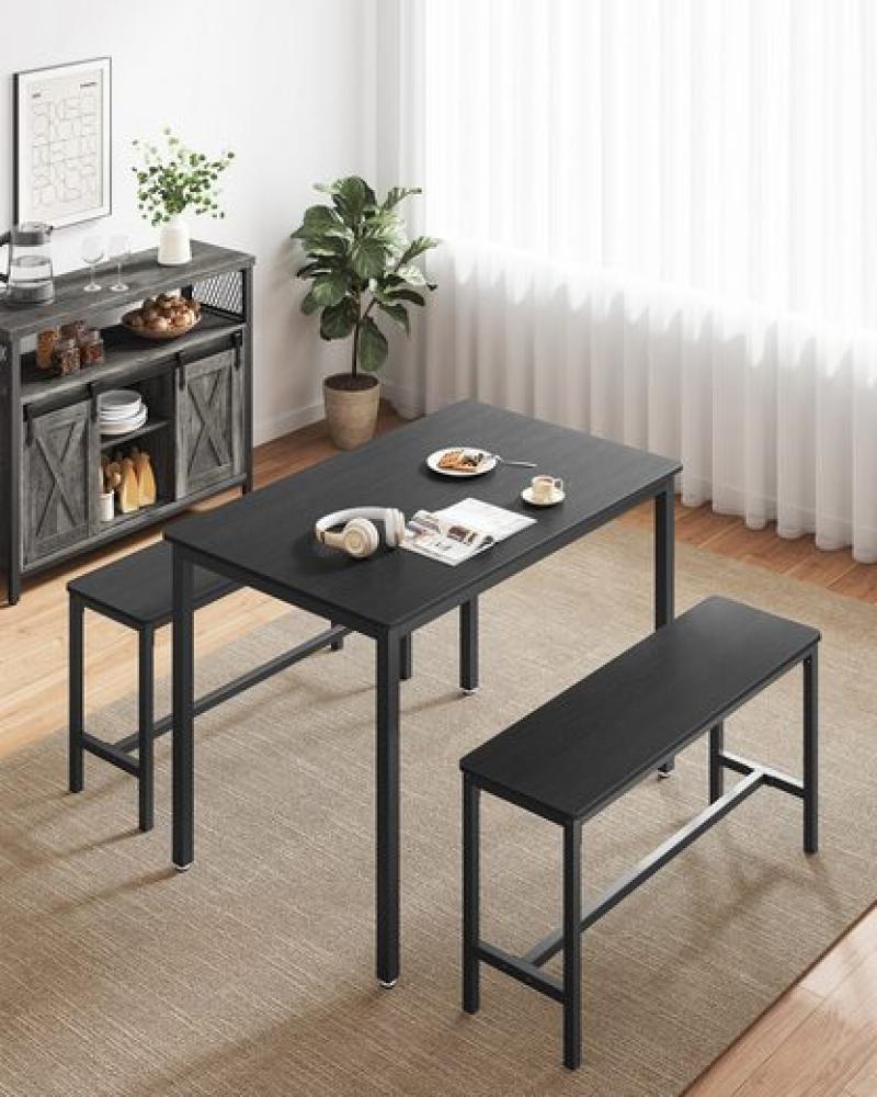 Vasagle Esstisch, Küchentisch-Set, 110 x 70 x 75 cm, mit 2 Bänken je 97 x 30 x 50 cm, Metallgestell, für Küche, Wohnzimmer, Esszimmer, Industrie-Design, von Songmics KDT070 Bild 1