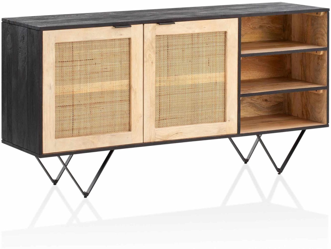 Sideboard 145x75x40 cm Mango Massivholz / Rattan Kommode mit 2 Türen Bild 1