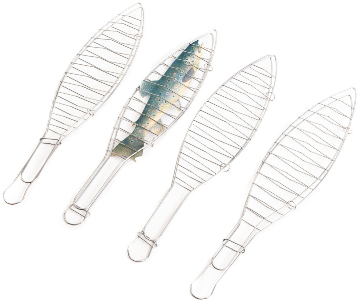 TrendLine Fischbräter 4er-Set Edelstahl 42 cm Fischhalter Fischwender Fischgrill Bild 1