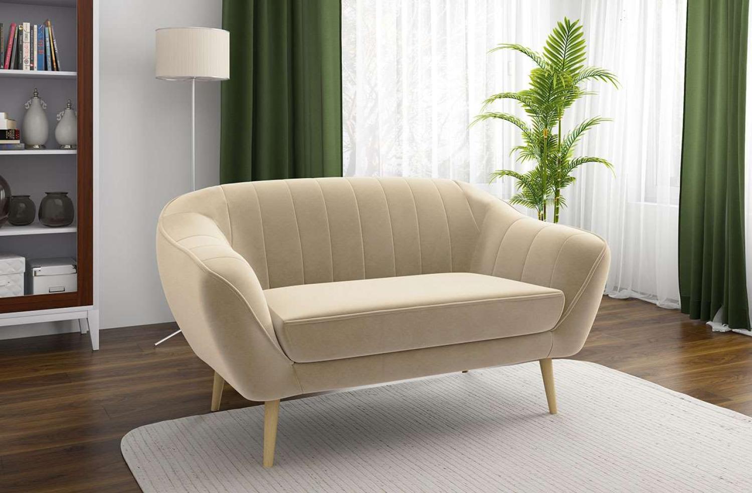 Klassische Sofas, hohe Holzbeine, Skandinavischer Stil - ELI - 2 Sitzer - Beige Velours Bild 1