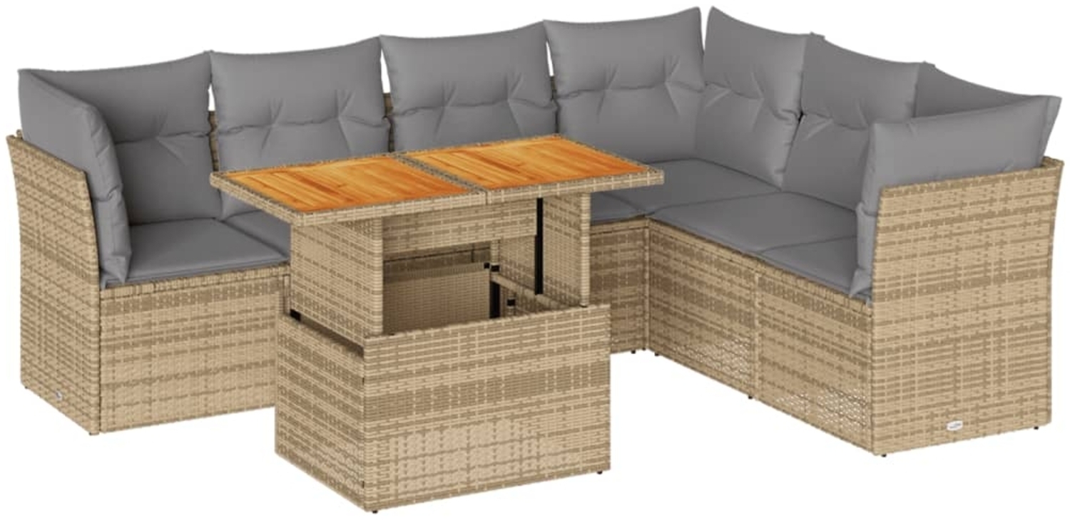 vidaXL 7-tlg. Garten-Sofagarnitur mit Kissen Beige Poly Rattan 3326936 Bild 1