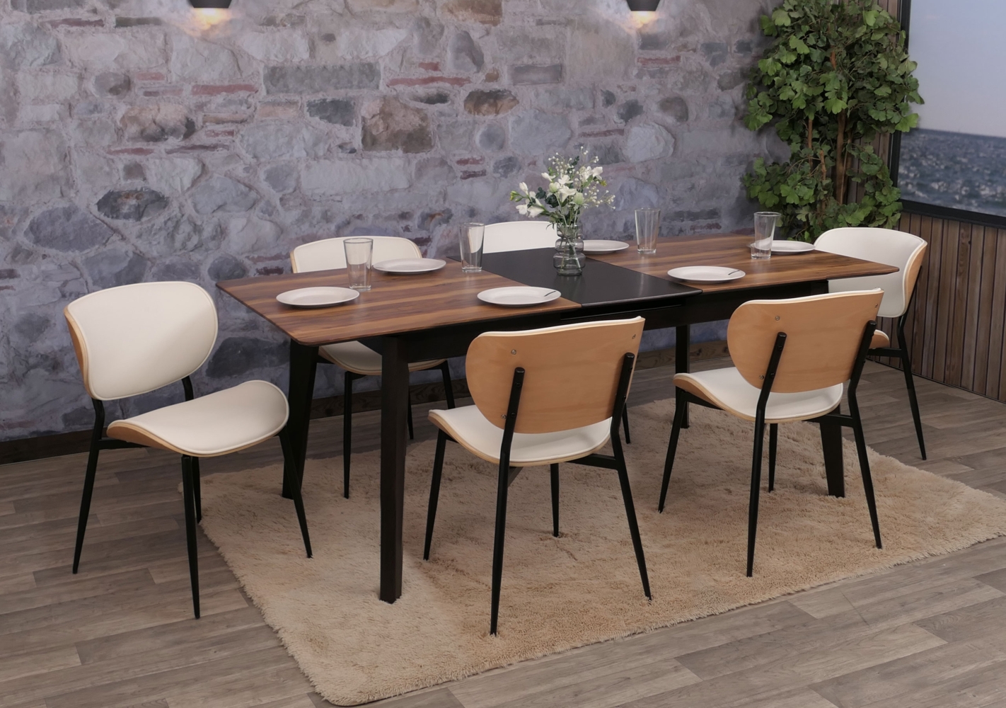 6er-Set Esszimmerstuhl HWC-O45, Stuhl, Bugholz Kunstleder 280g/m² Öko-Tex FSC® ~ natur, weiß Bild 1