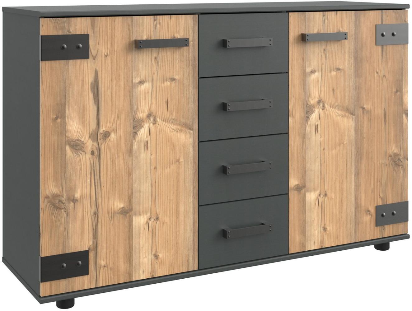 Sideboard STOCKHOLM 130cm grau braun Weißtanne Bild 1