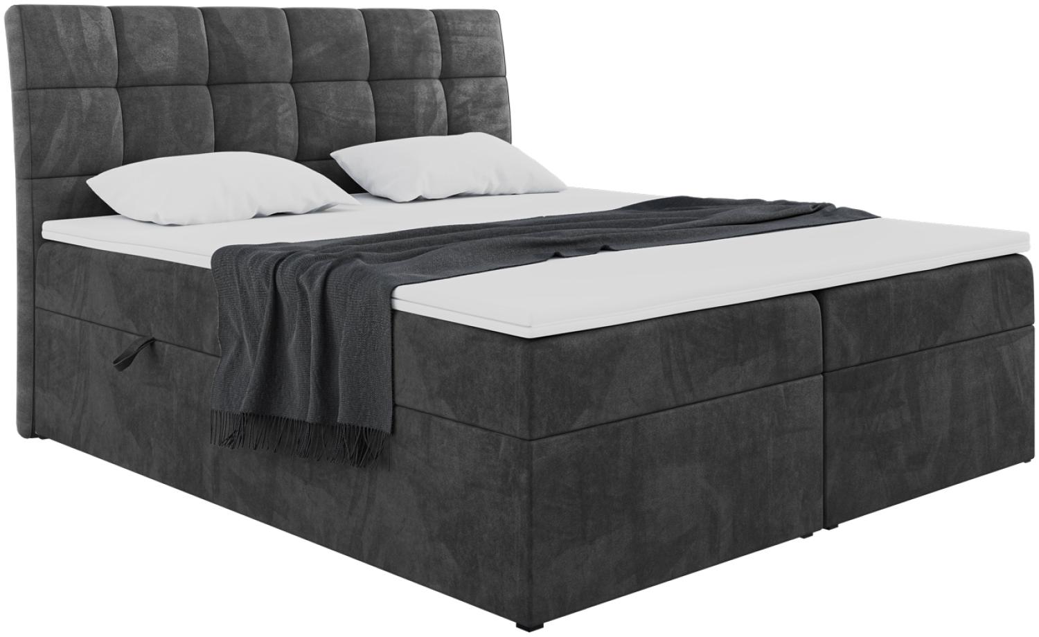 MEBLINI Boxspringbett DRAGO 140x200 cm mit Bettkasten - H4/Schwarz Samt Polsterbett - Doppelbett mit Topper & Taschenfederkern-Matratze Bild 1