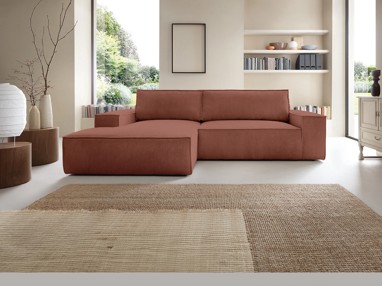Vente-unique - Ecksofa mit Schlaffunktion - Ecke links - Cord - Rosa - AMELIA Bild 1