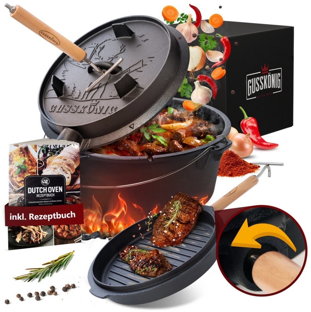 GUSSKÖNIG Grilltopf GUSSKÖNIG Dutch Oven Set 4L, 6L, 8L, 11L,mit praktischem Deckelheber Bild 1