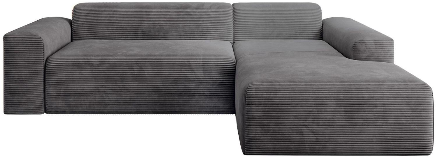 Juskys Sofa Vals Rechts mit POSO Stoff - L-Form Couch für Wohnzimmer - Ecksofa modern, bequem, klein - Eckcouch Sitzer - Cordsofa Dunkelgrau Bild 1