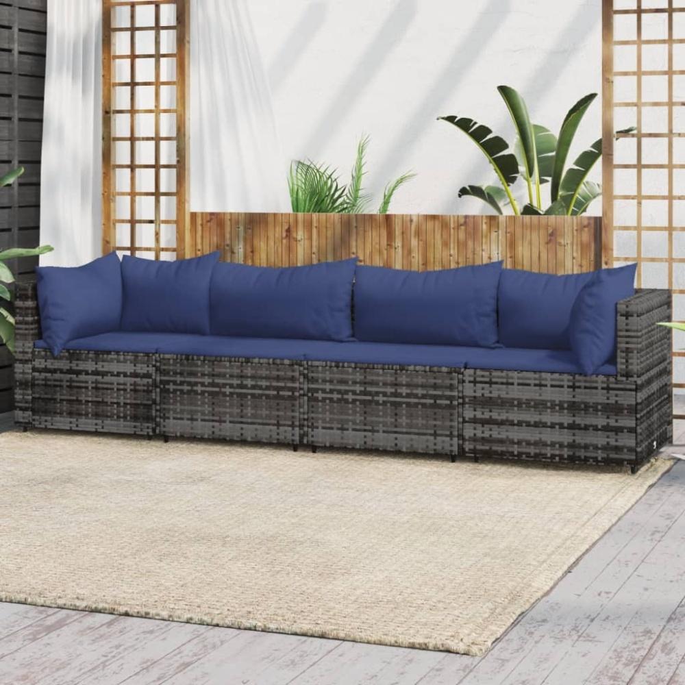 vidaXL 4-tlg. Garten-Lounge-Set mit Kissen Grau Poly Rattan 319848 Bild 1