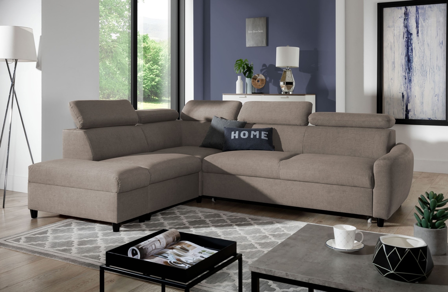 99rooms Latos Ecksofa Velours ESITO Beige Links mit Bild 1