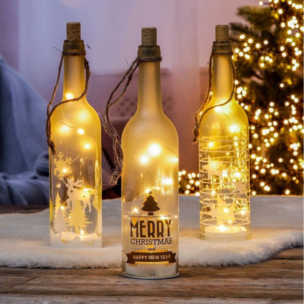 GartenHero LED-Lichterkette Drei Glasflaschen LED Lichterkette Set Weihnachten Flaschenlicht Bild 1