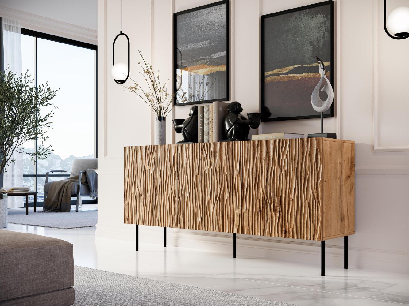 Domando Sideboard Forli M1 Modern Breite 152cm, aufwändig gefräste Fronten, hohe Füße in Wotan Eiche Bild 1