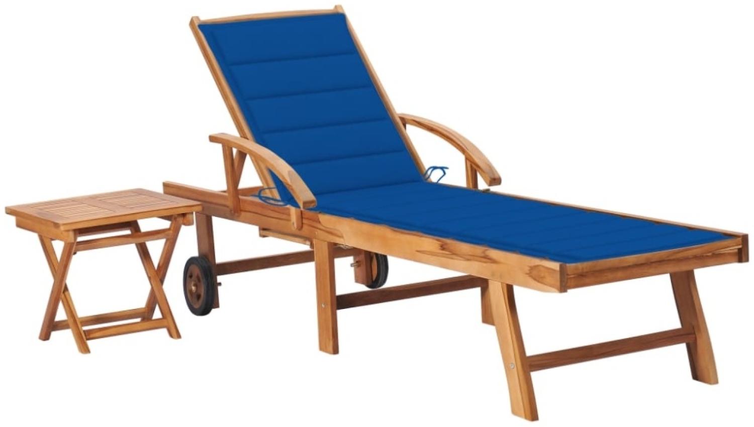 vidaXL Sonnenliege mit Tisch und Auflage Massivholz Teak 3063031 Bild 1