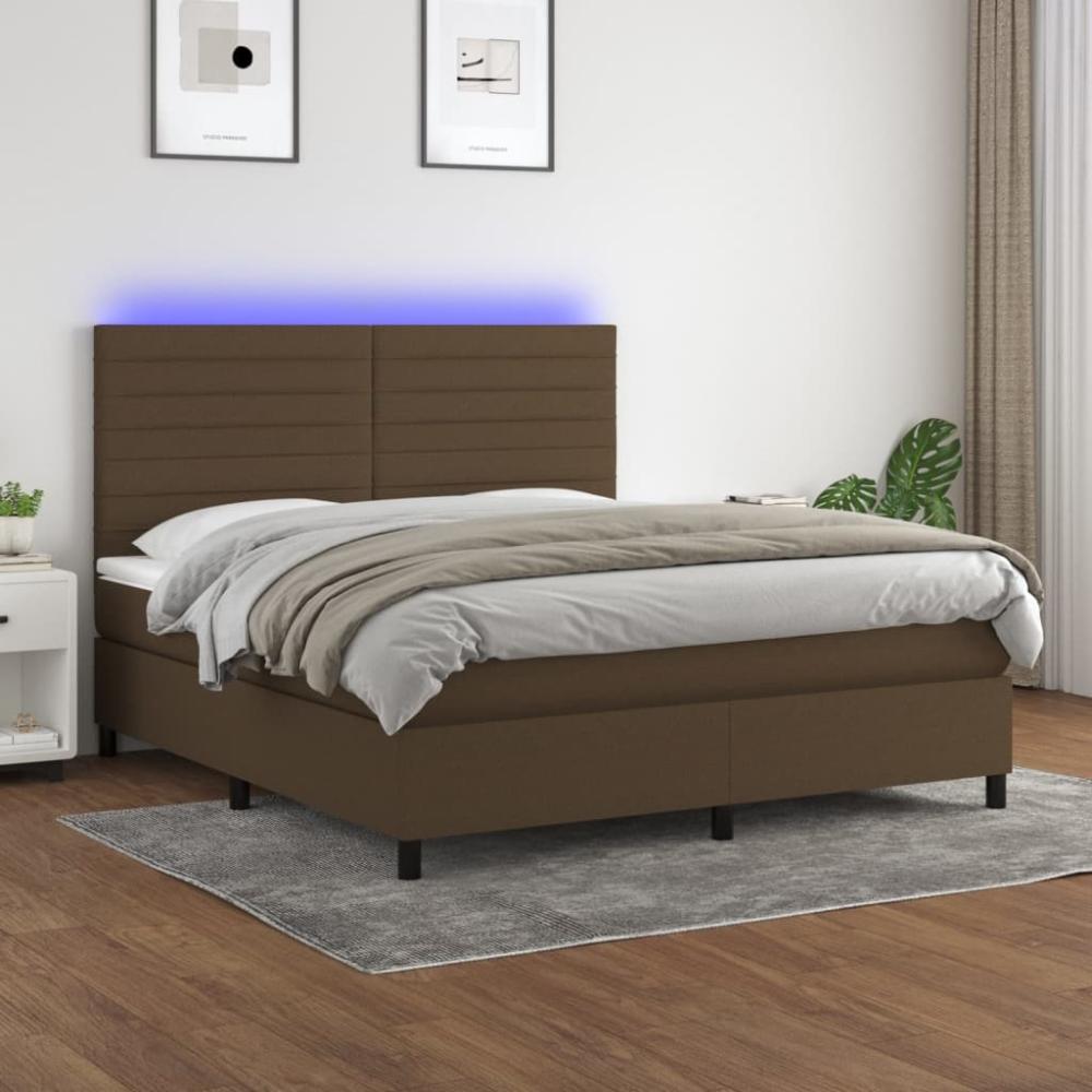 vidaXL Boxspringbett mit Matratze & LED Dunkelbraun 160x200 cm Stoff 3134968 Bild 1