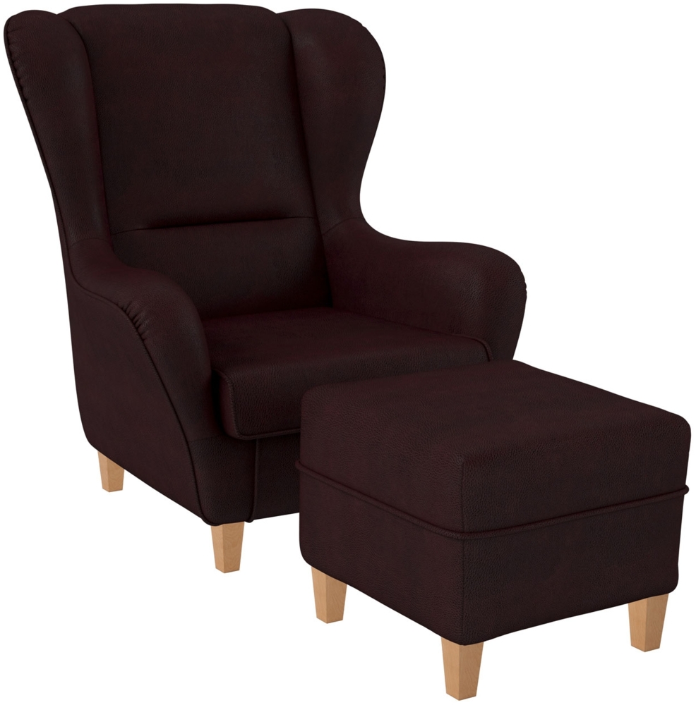 Supellex Sofia Ohrensessel mit Hocker | Design Kunstleder Milano Weinrot Bild 1