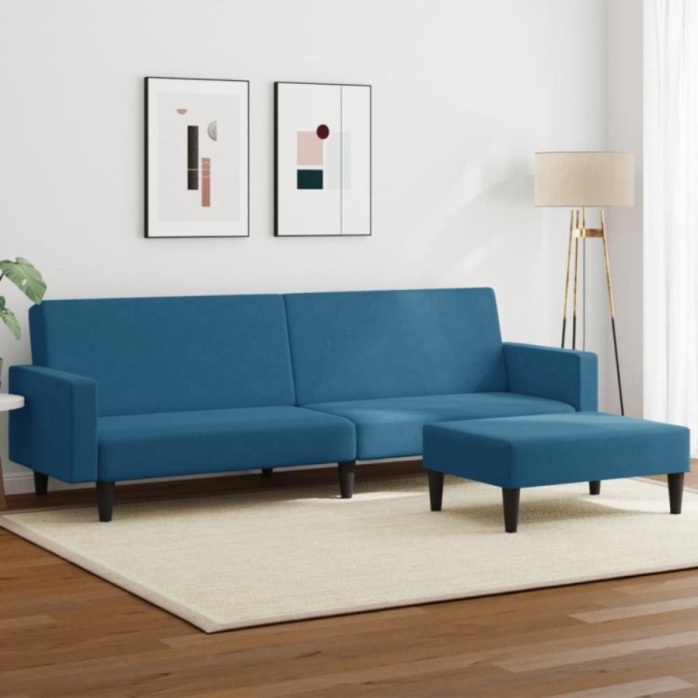 Schlafsofa 2-Sitzer mit Fußhocker Blau Samt (Farbe: Blau) Bild 1