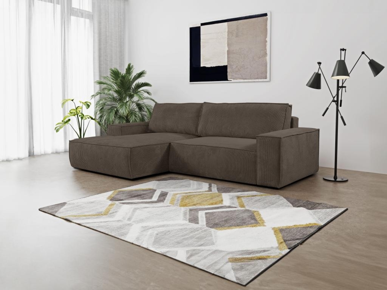 Vente-unique - Ecksofa mit Schlaffunktion - Ecke Links - Cord - Braun - AMELIA Bild 1