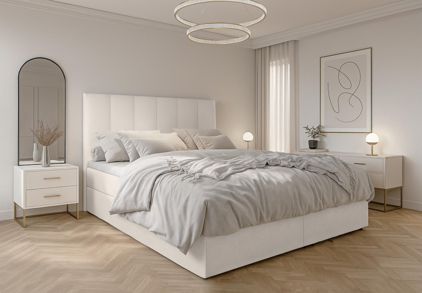 AX LIVING Boxbett Merea beiges Boxspringbett Bettkasten 140x200 cm Bild 1