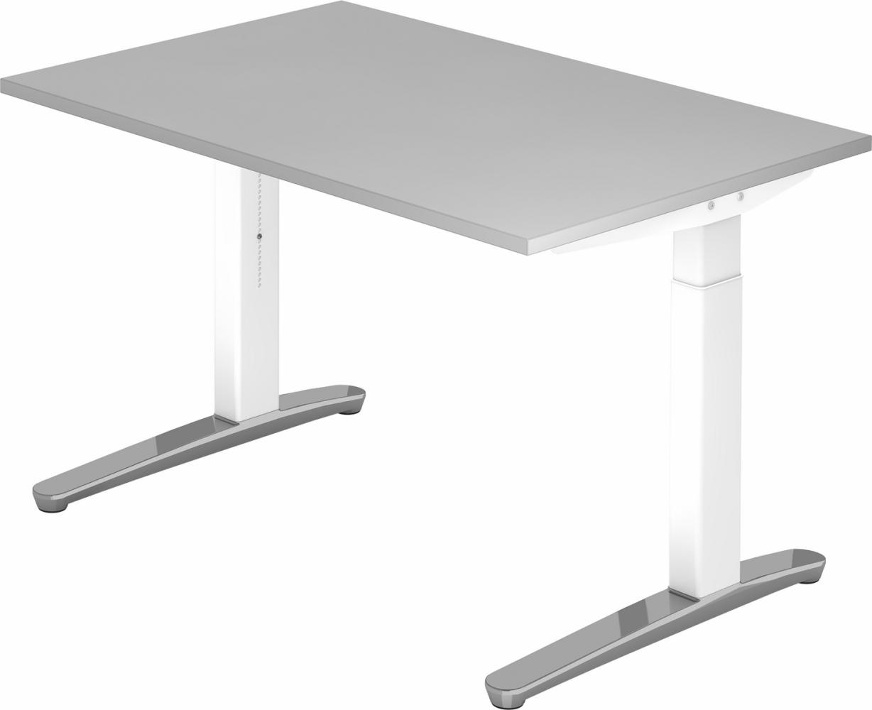 bümö manuell höhenverstellbarer Schreibtisch 120x80 in weiß, Gestell in weiß/alu - PC Tisch höhenverstellbar & klein, höhenverstellbarer Tisch Büro, kleiner Computertisch verstellbar, X12-5-WC Bild 1