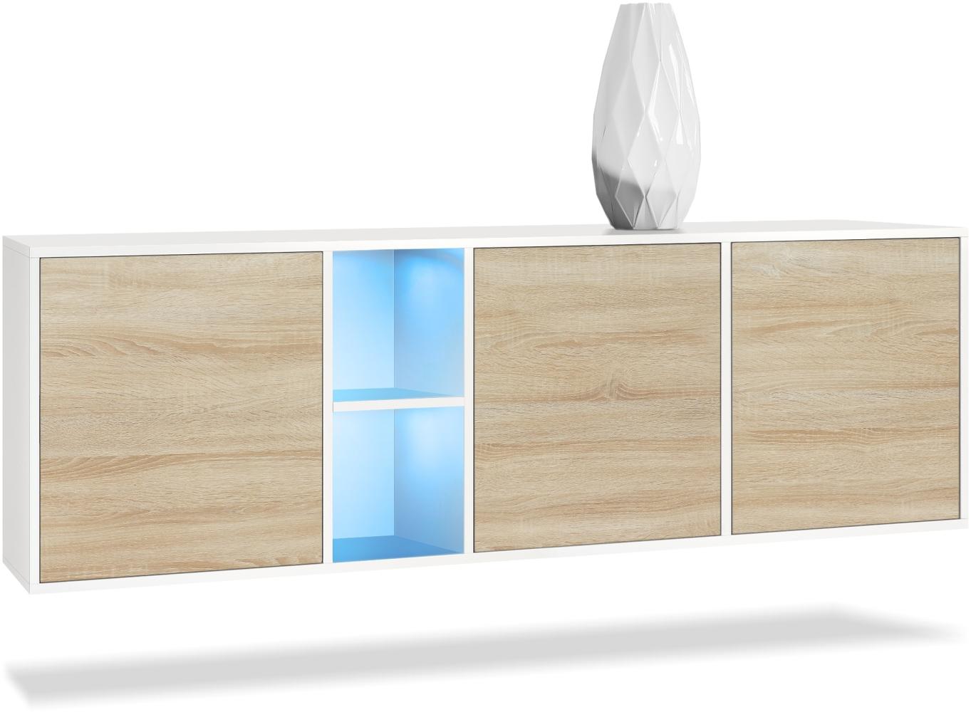 Vladon Kommode Cuba - Weiß matt/Eiche sägerau inkl. LED - Modernes Sideboard für Ihr Wohnbereich - (BxHxT) 182x53x35 cm Bild 1