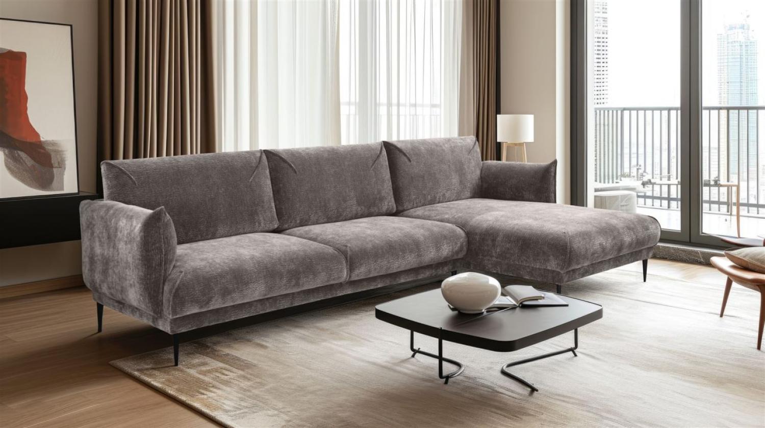 Ecksofa Designersofa MADISON in Stoff Dress Me Hellgrau Ottomane Rechts Bild 1