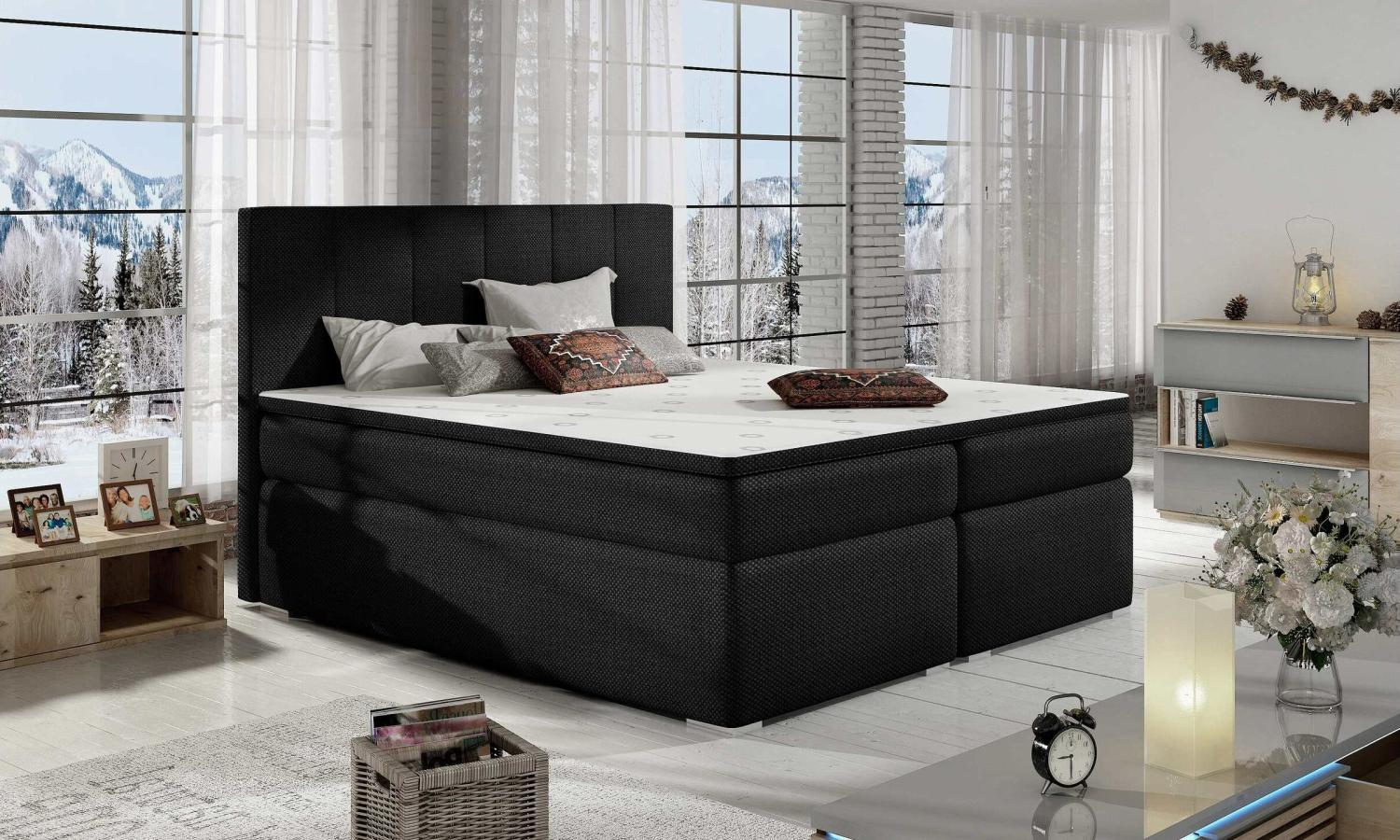 Stylefy Jupiter Boxspringbett Schwarz Strukturstoff INARI 160x200 cm Bild 1