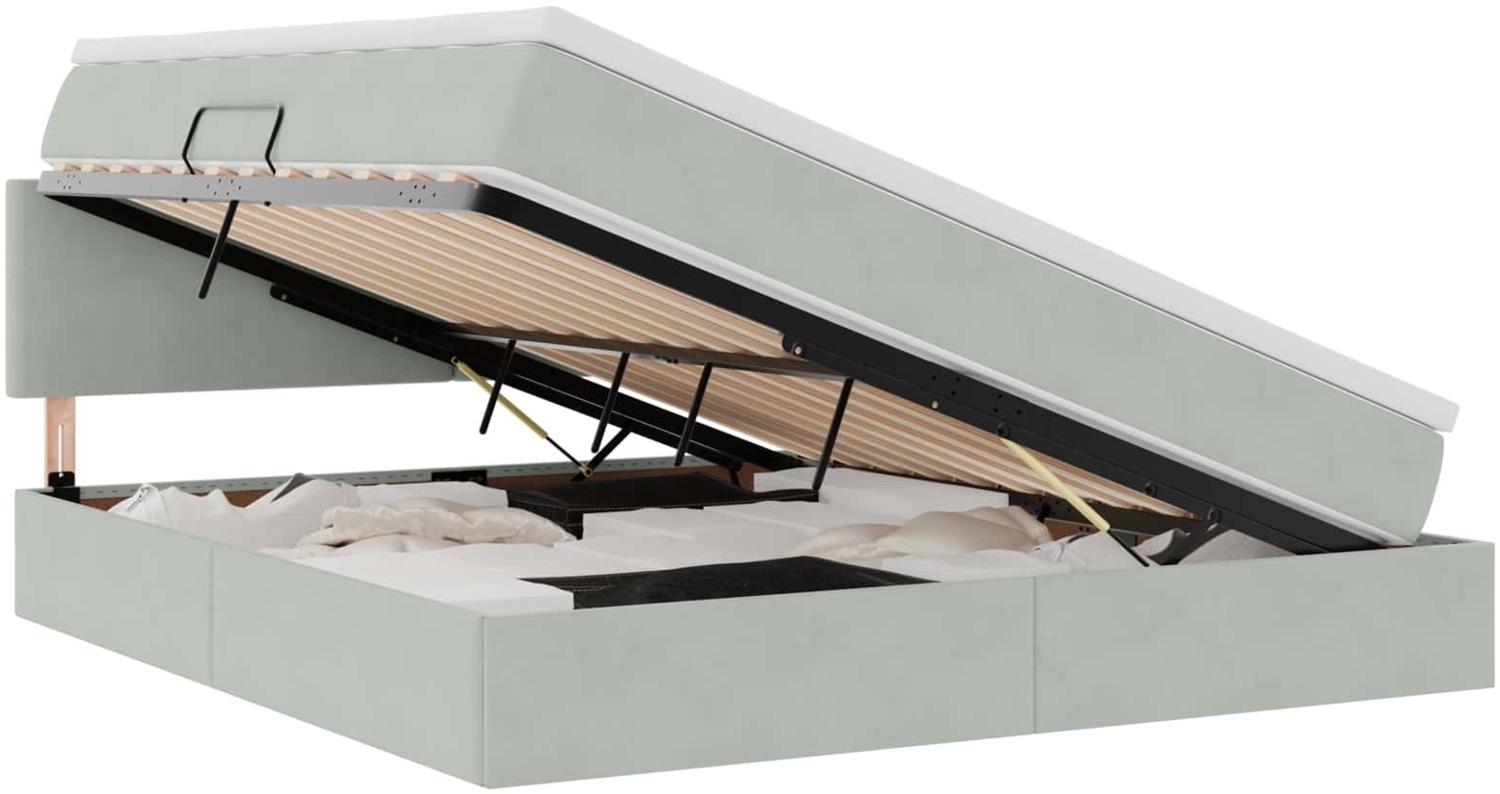 vidaXL Aufbewahrungsbett mit Matratze Hellgrau 160x200 cm Samt 3370707 Bild 1