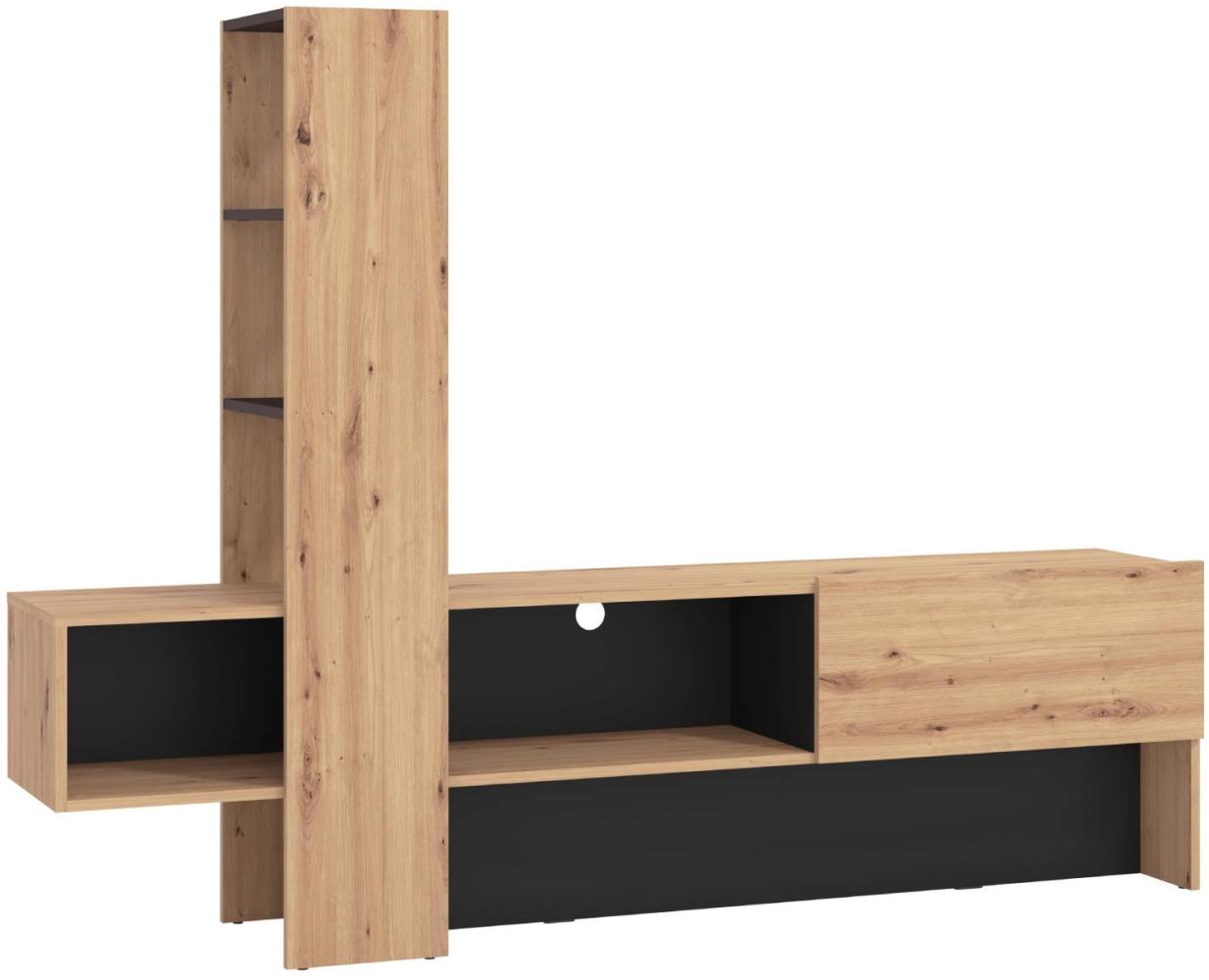 Homestyle4u TV-Schrank, Holz natur / schwarz, B/H/T: 185,5 x 138 x 36,5 cm Bild 1