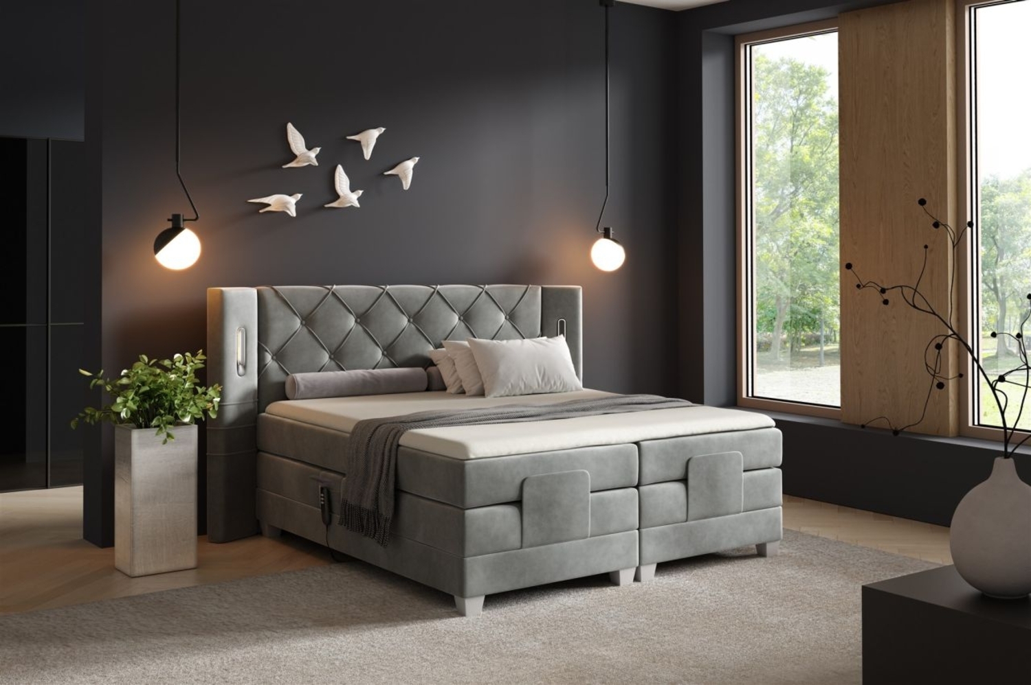 Boxspringbett Elektrisch Bett STEVE 180x200cm in Stoff Fresh Grau Bild 1