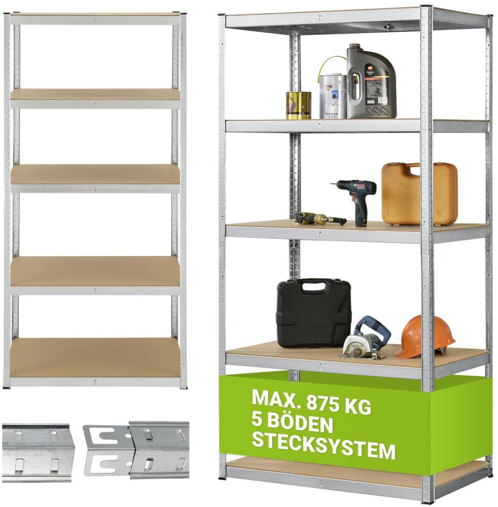 Juskys Lagerregal Basic 200x100x60 cm – Schwerlastregal mit 5 Böden – max. 875 kg - Metall verzinkt - Regale Kellerregal Metallregal Bild 1