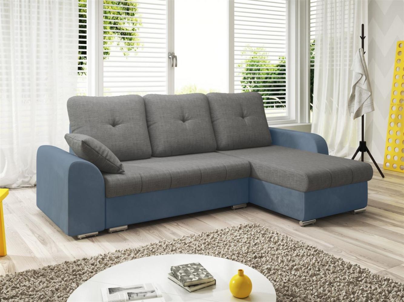 Ecksofa Sofa DEKOS mit Schlaffunktion Hellblau / Grau Ottomane Rechts Bild 1