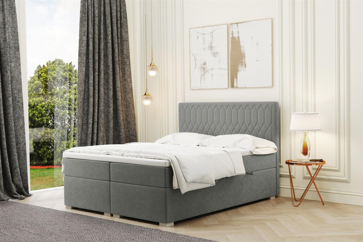 Boxspringbett Schlafzimmerbett DUSTY 180x200cm in Stoff Riviera Grau Bild 1