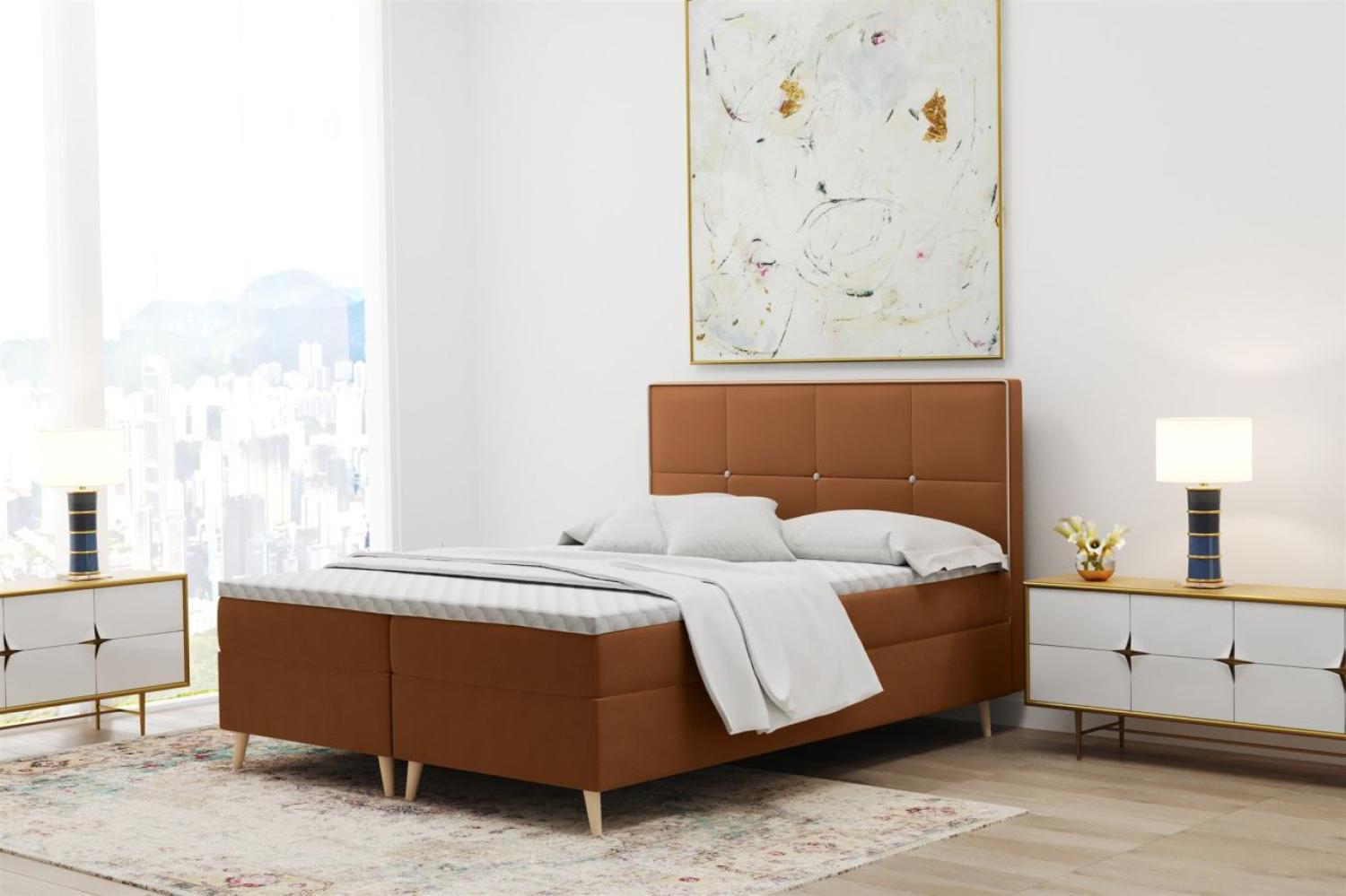 Boxspringbett Schlafzimmerbett RENAN 160x200cm in Stoff Riviera Orangebraun Bild 1