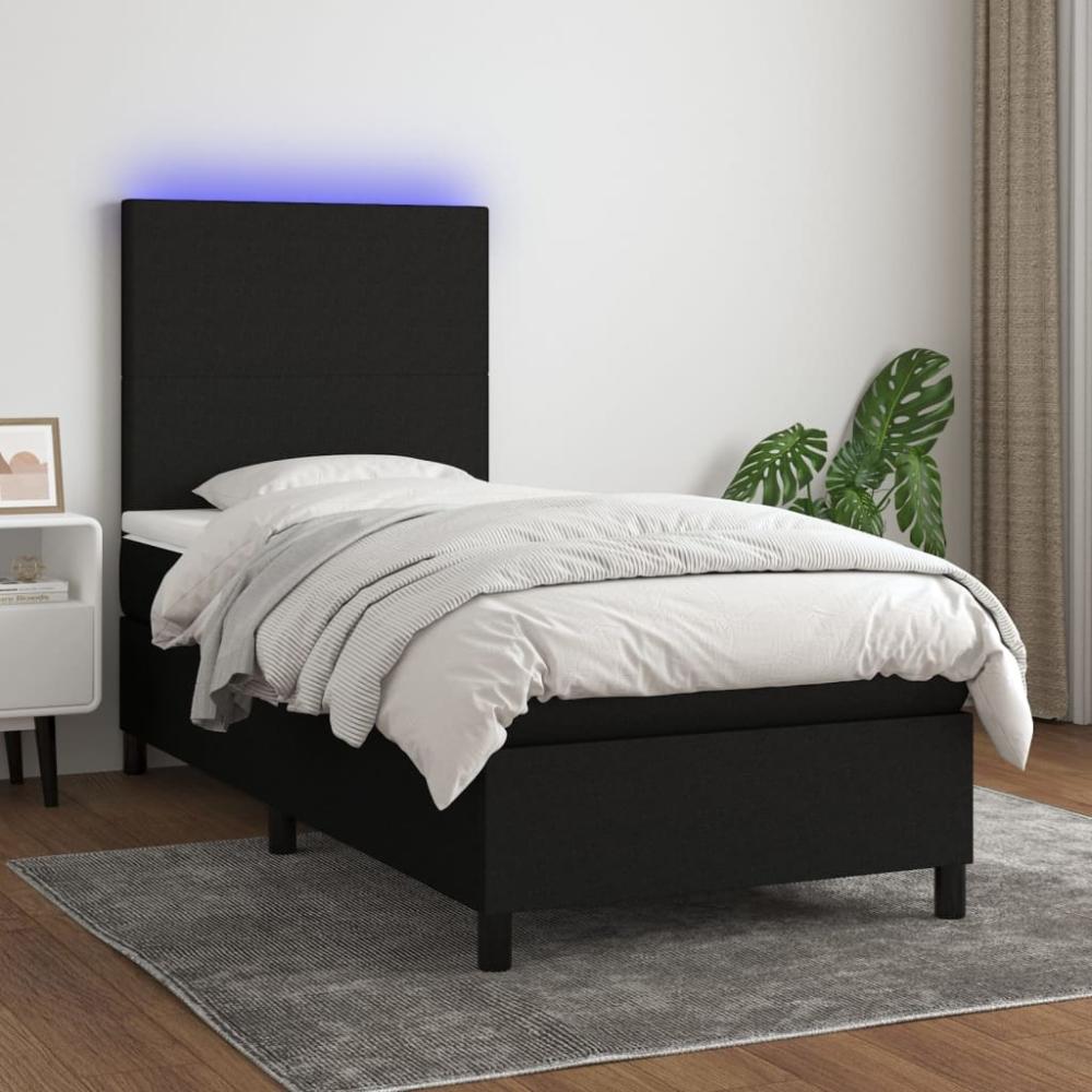 vidaXL Boxspringbett mit Matratze & LED Schwarz 100x200 cm Stoff 3134695 Bild 1