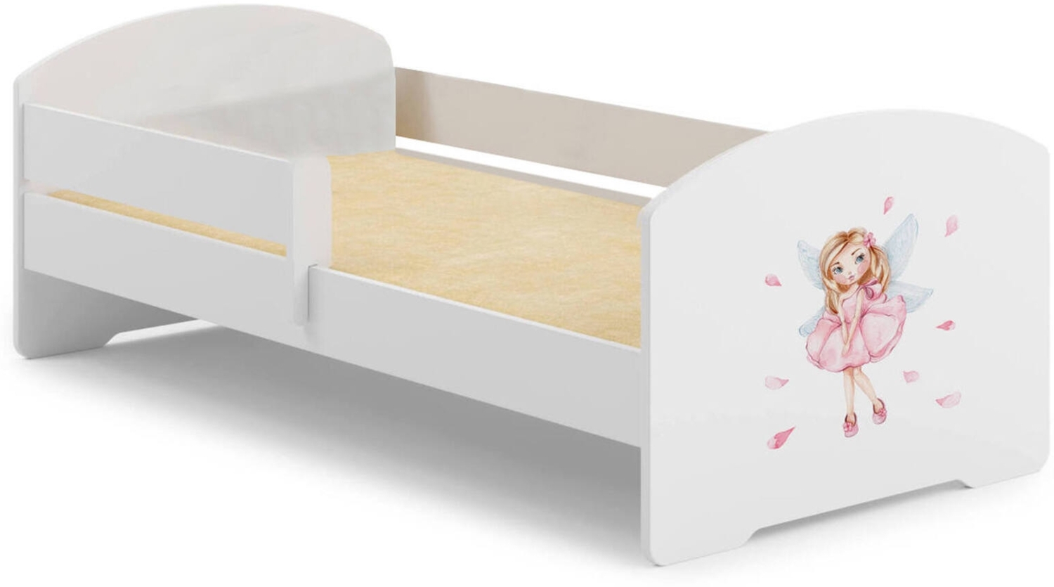 Dmora Kinderbett Debby, Kinderbett für Schlafzimmer, Einzelbett mit Kommoden, Struktur mit ausziehbarem Bett, 77x144 h56 cm, Weiß mit Fee Bild 1